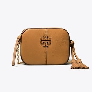 New Tory Burch McGraw Leather Camera Crossbody Purse in Tiramisu